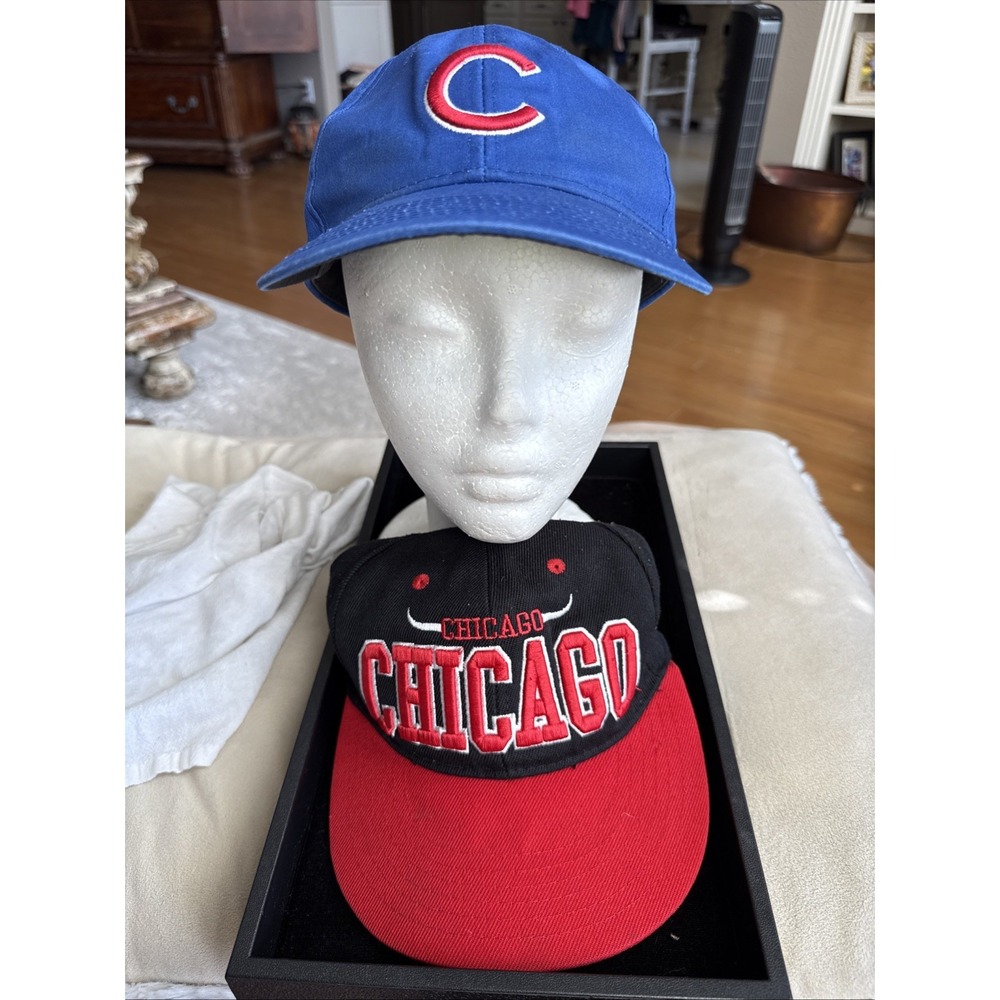 Baseball Cap Hat Lot Of 2 Men's Chicago Cubs -Chicago Bulls 3-D Embroidery4690